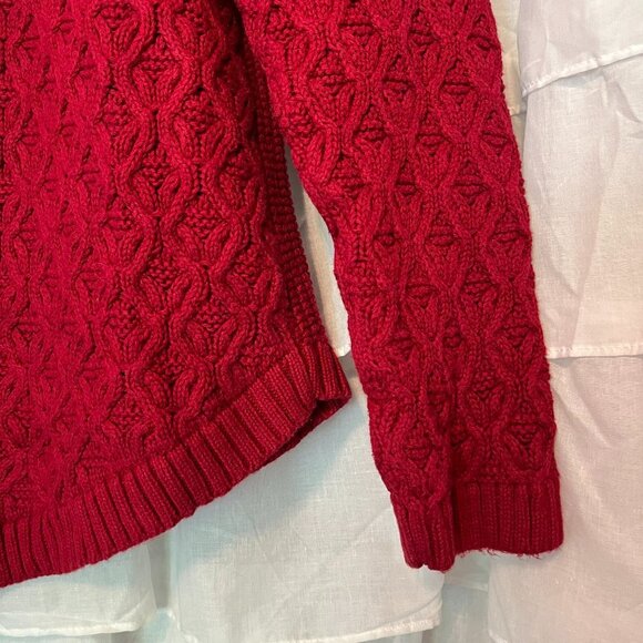 Cable Knit Cozy Red Cotton Sweater - Small - Picture 4 of 7